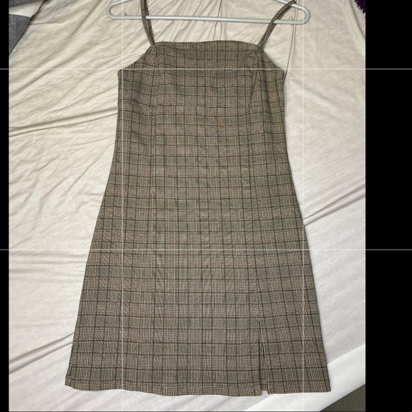 GARAGE TAN PLAID BODYCON MINI DRESS - Picture 1 of 9